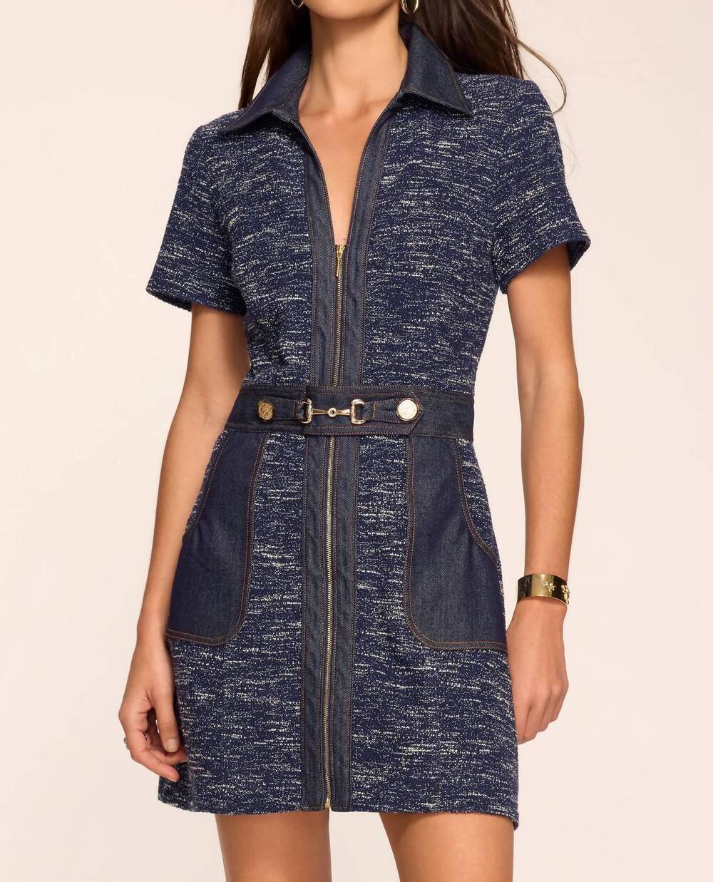 NEW RAMY BROOK darla belted mini dress in navy tweed